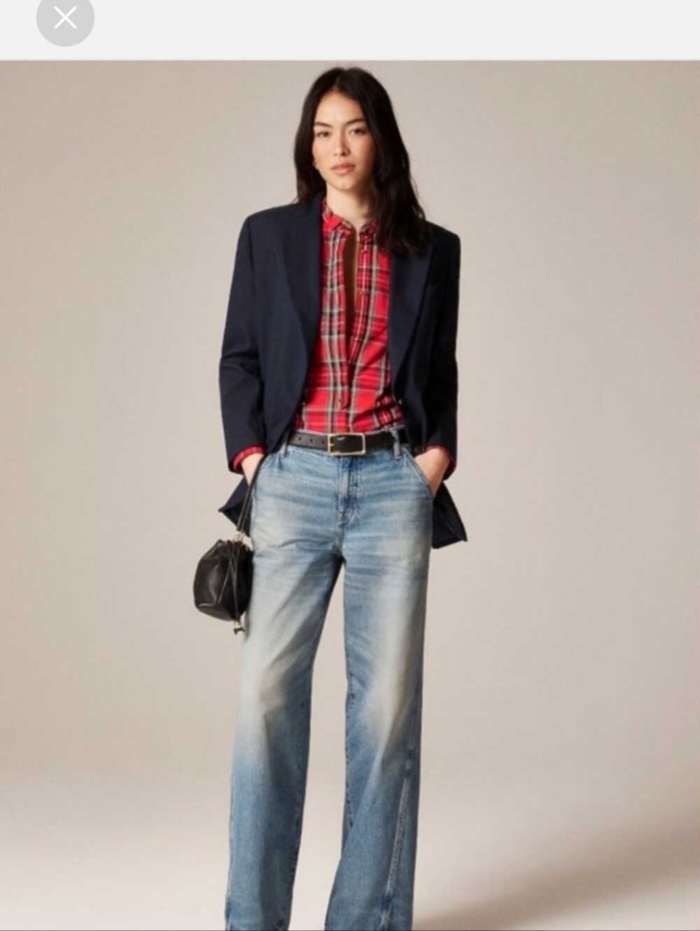 J Crew Red Tartan Plaid Tuxedo Bib Jules Classic Fit Holiday Blouse CQ186